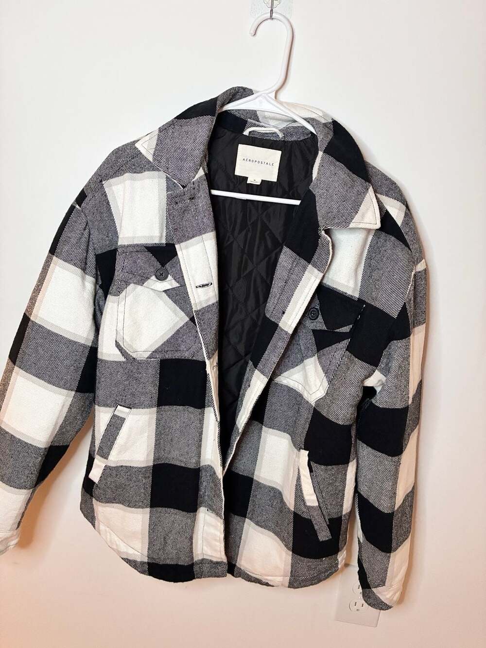 Aeropostale Plaid Quilted Jacket Size M Black White Shacket